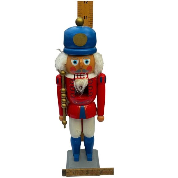 Vtg German Democratic Repubblic Nutcracker Wooden Soldier Red Blue Handmade 11" - Picture 6 of 11